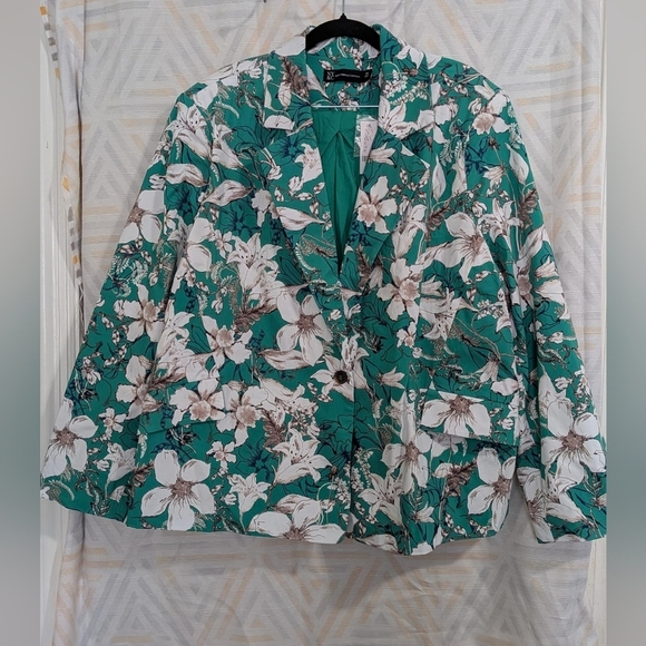New York & Company Floral Green Spring Summet Women Blazer Size‎ 3X - Picture 4 of 11